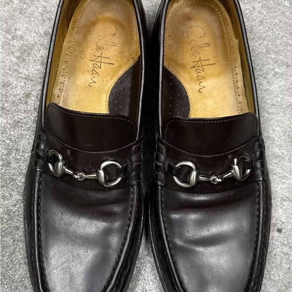 Cole Haan Black Loafers with Slip-On Design and Elegant Horse Bit Detail